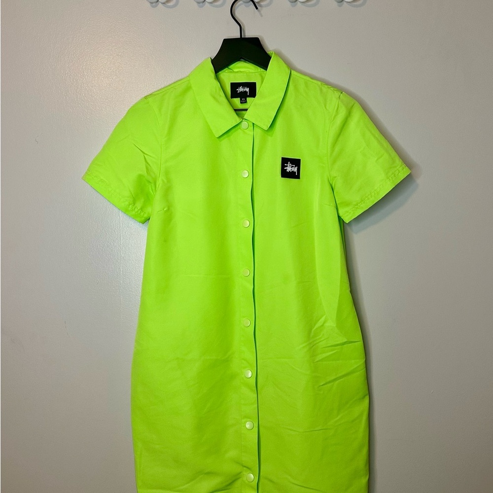 Stussy Bright Green Collared Shirt Dress
